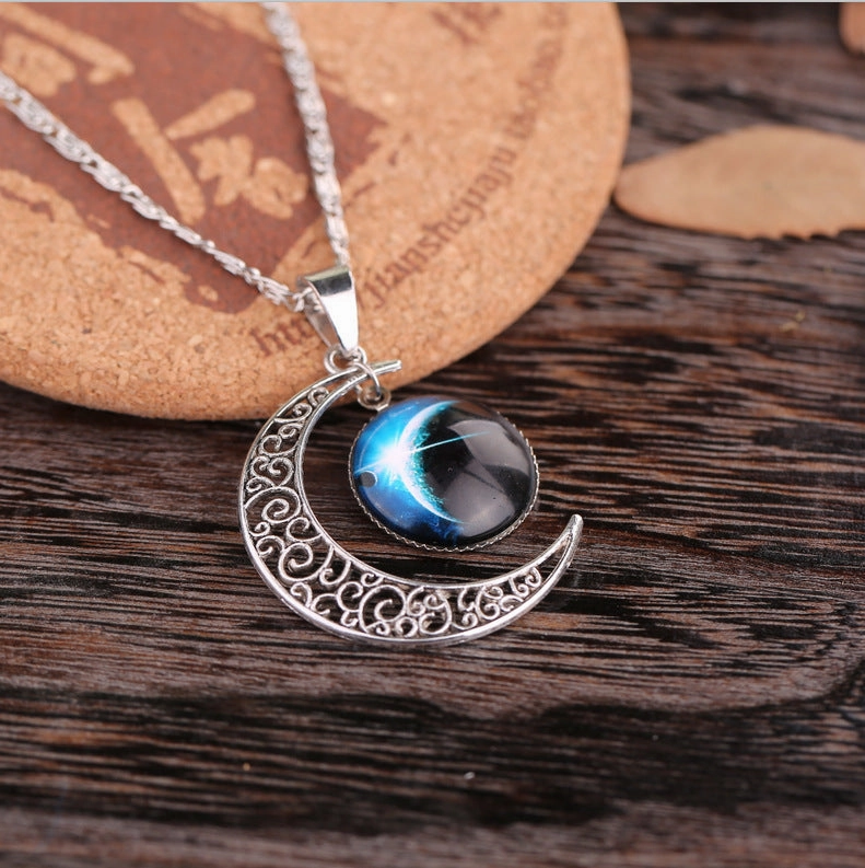 Wholesale Starry Sky Moon Time Gemstone Necklace