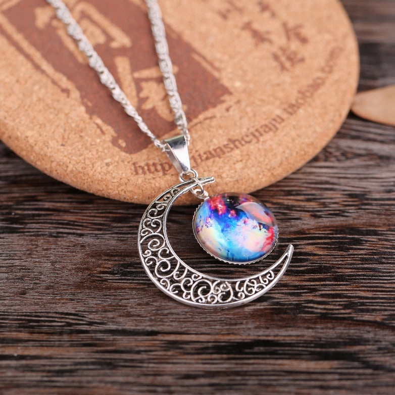 Wholesale Starry Sky Moon Time Gemstone Necklace