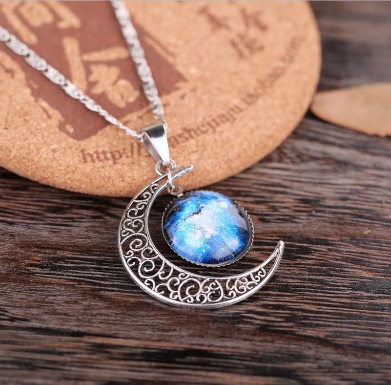 Wholesale Starry Sky Moon Time Gemstone Necklace