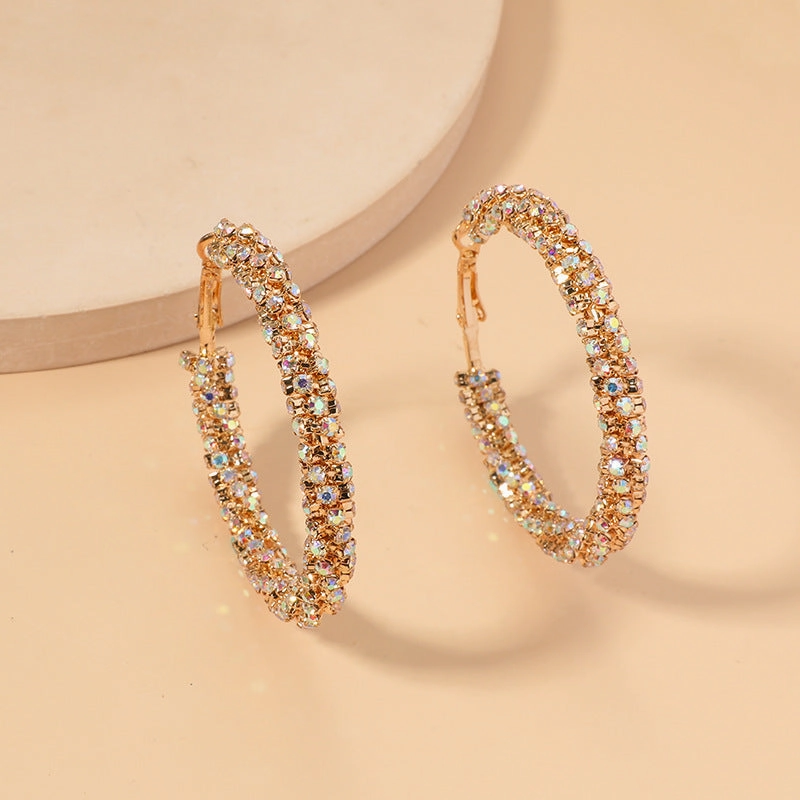 Wholesale Statemente Diamond Alloy Hoop Earrings