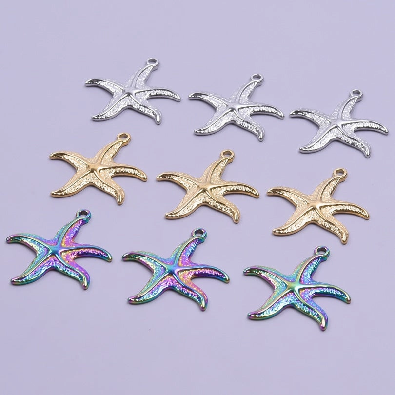 Wholesale Steel Color Irregular Starfish Titanium Steel Colorful Pendant Accessories