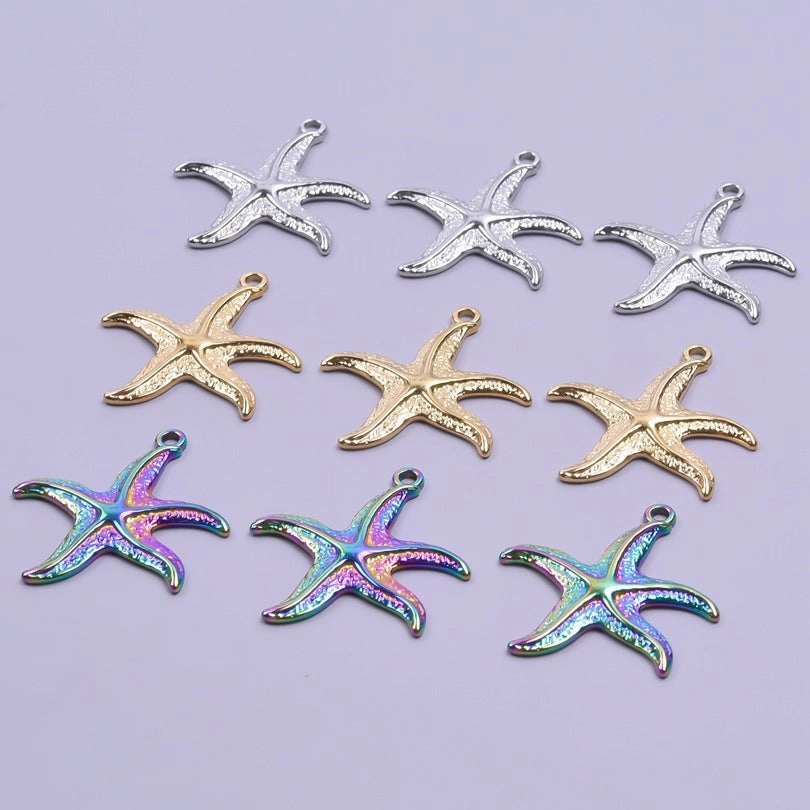 Wholesale Steel Color Irregular Starfish Titanium Steel Colorful Pendant Accessories