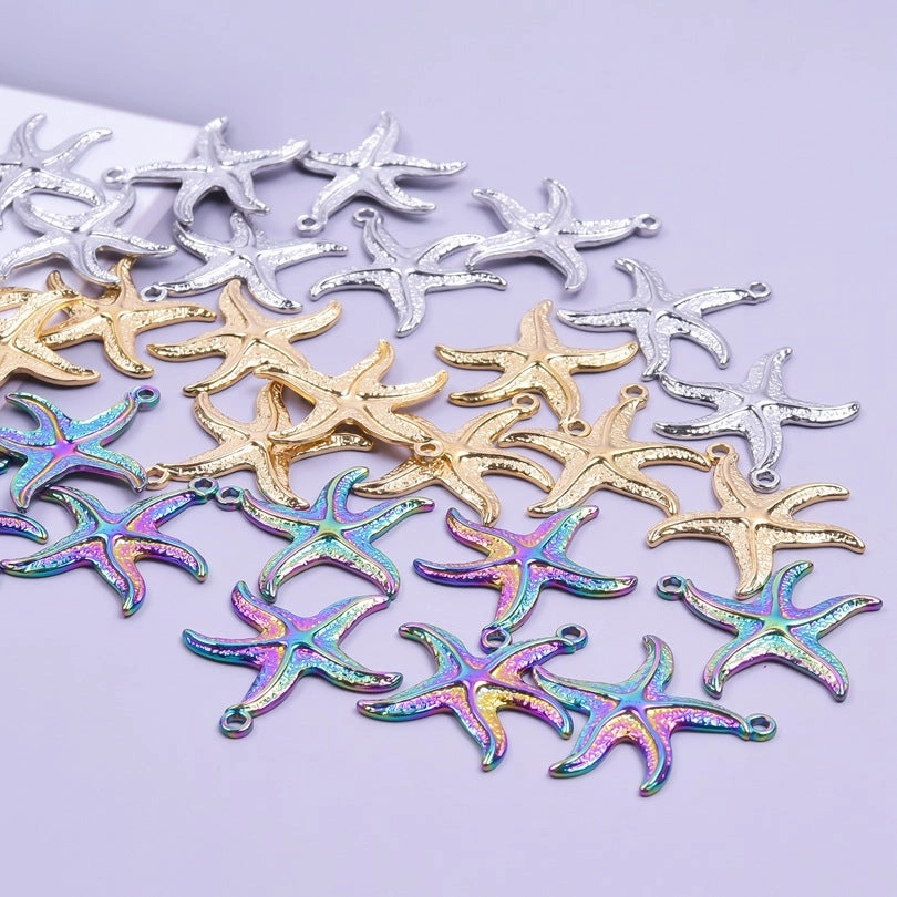 Wholesale Steel Color Irregular Starfish Titanium Steel Colorful Pendant Accessories