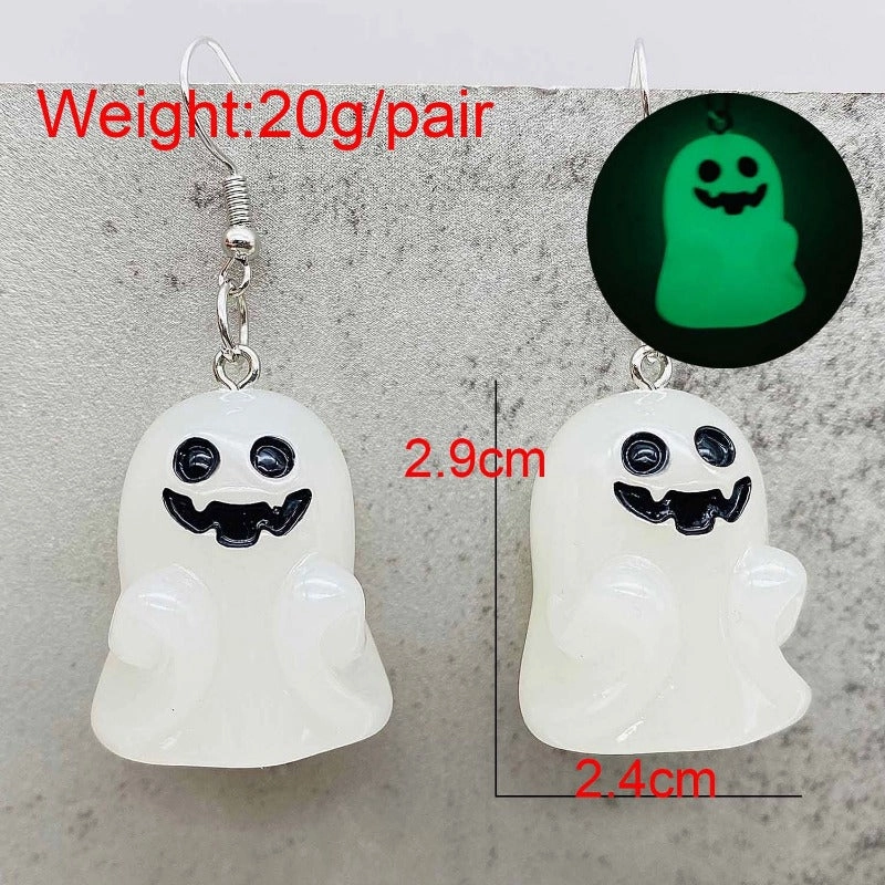 Wholesale Stereo Resin Glow-in-the-dark Ghost Halloween Wishing Bottle Earrings and Necklaces Set