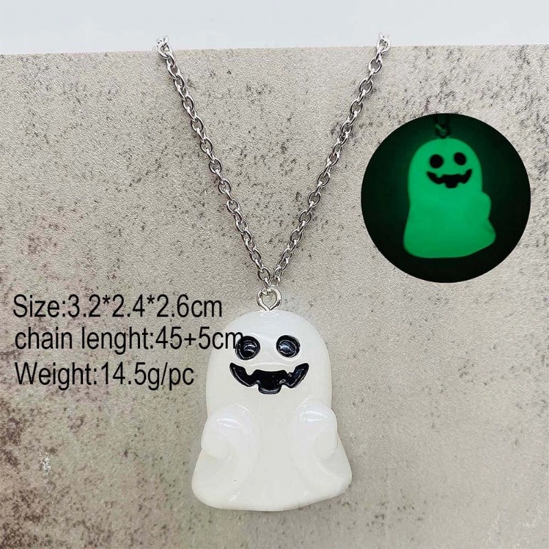 Wholesale Stereo Resin Glow-in-the-dark Ghost Halloween Wishing Bottle Earrings and Necklaces Set