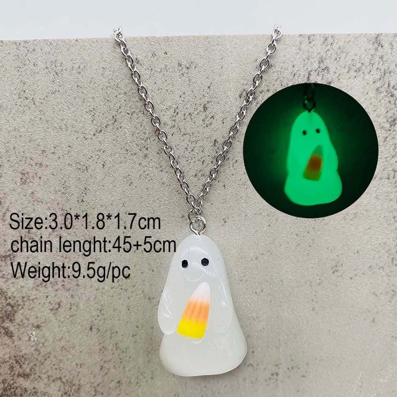 Wholesale Stereo Resin Glow-in-the-dark Ghost Halloween Wishing Bottle Earrings and Necklaces Set