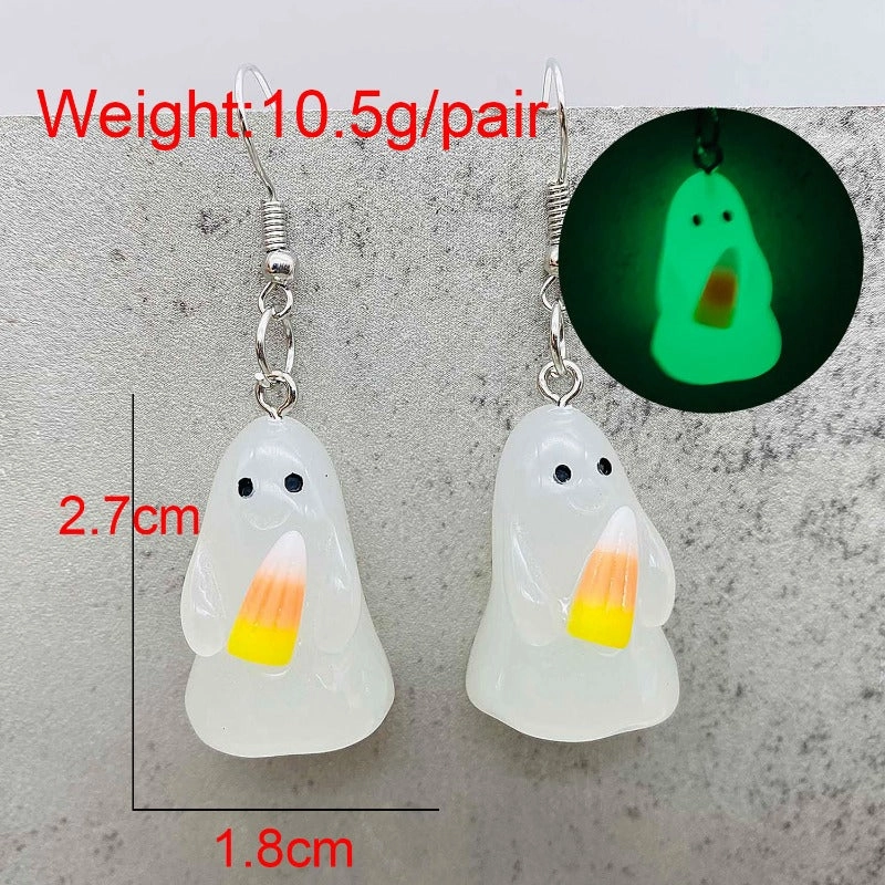 Wholesale Stereo Resin Glow-in-the-dark Ghost Halloween Wishing Bottle Earrings and Necklaces Set