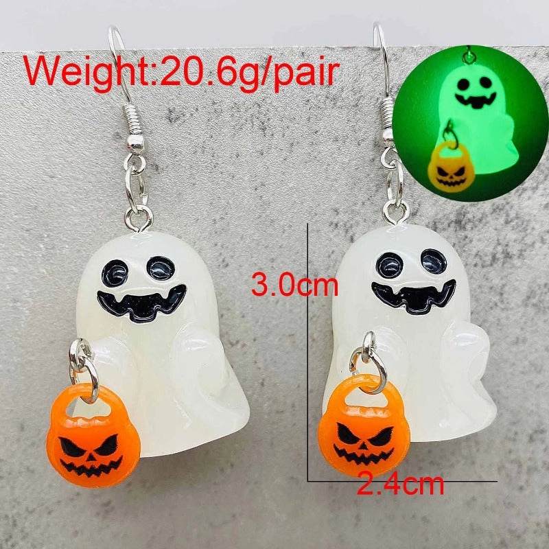 Wholesale Stereo Resin Glow-in-the-dark Ghost Halloween Wishing Bottle Earrings and Necklaces Set