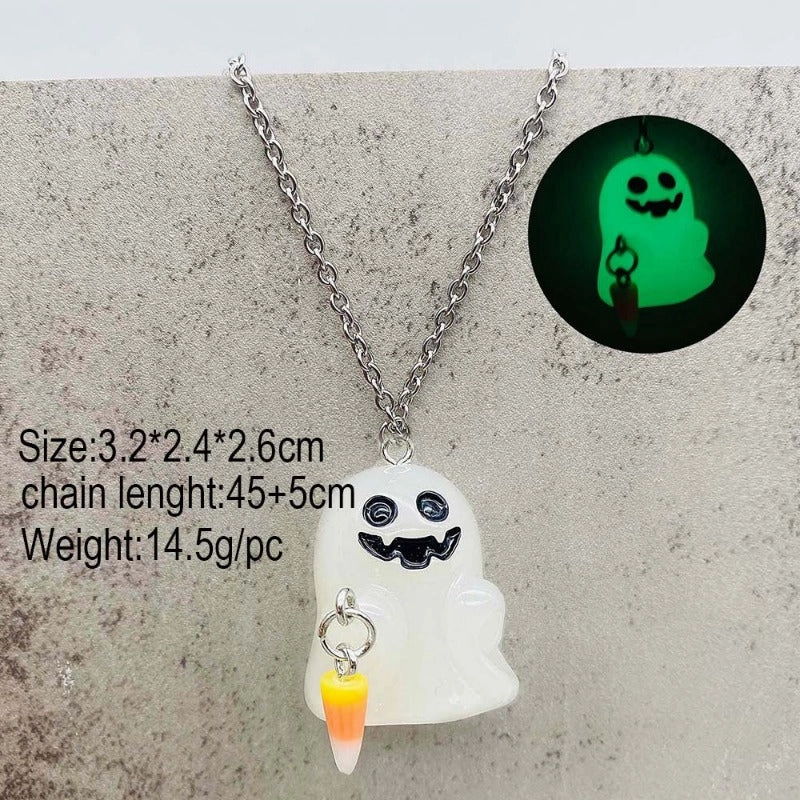 Wholesale Stereo Resin Glow-in-the-dark Ghost Halloween Wishing Bottle Earrings and Necklaces Set