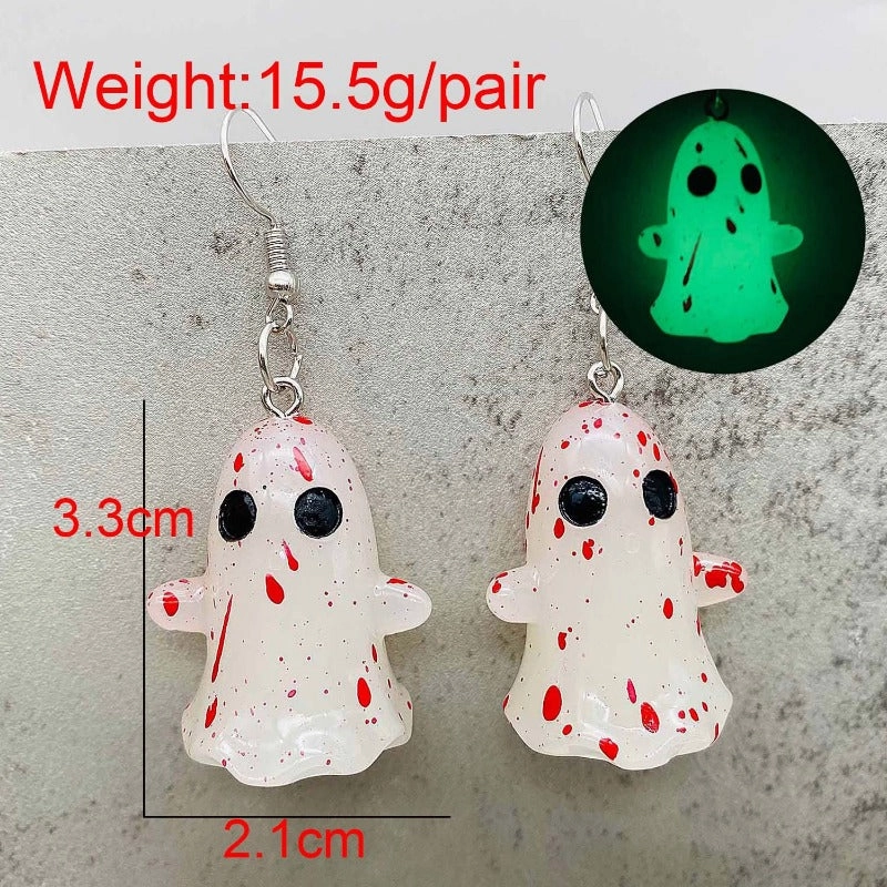 Wholesale Stereo Resin Glow-in-the-dark Ghost Halloween Wishing Bottle Earrings and Necklaces Set