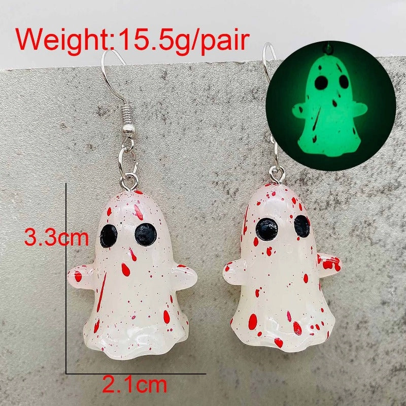 Wholesale Stereo Resin Glow-in-the-dark Ghost Halloween Wishing Bottle Earrings and Necklaces Set
