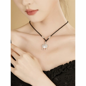 Wholesale Sterling silver 999 safety lock necklace longevity lock braided rope pure silver small silver lock pendant Valentine's Day gift