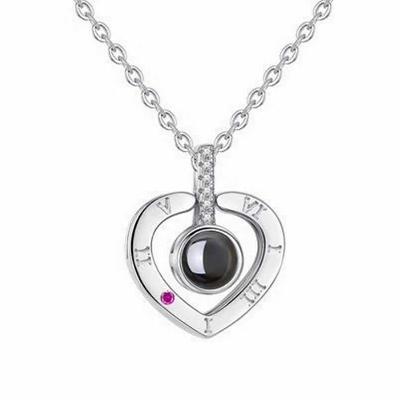 Wholesale Sterling silver creative diamond 100 languages I love you love heart projection clavicle necklace