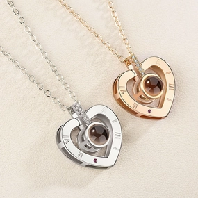 Wholesale Sterling silver creative diamond 100 languages I love you love heart projection clavicle necklace