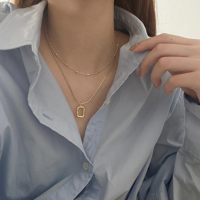 Wholesale sterling silver double layer necklace women's simple style sweater clavicle chain