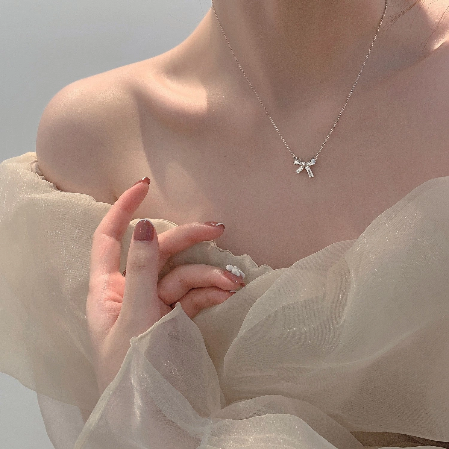 Wholesale sterling silver double layer necklace women's simple style sweater clavicle chain
