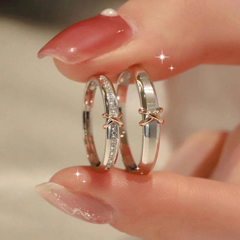 Wholesale Sterling silver Eternal Heart knot couple ring Valentine's Day men's and women's ring simple exquisite unique color separation electroplating adjustable