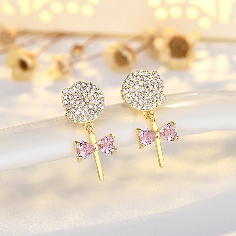 Wholesale Sterling Silver Lollipop Stud Earrings Zircon Candy Earrings