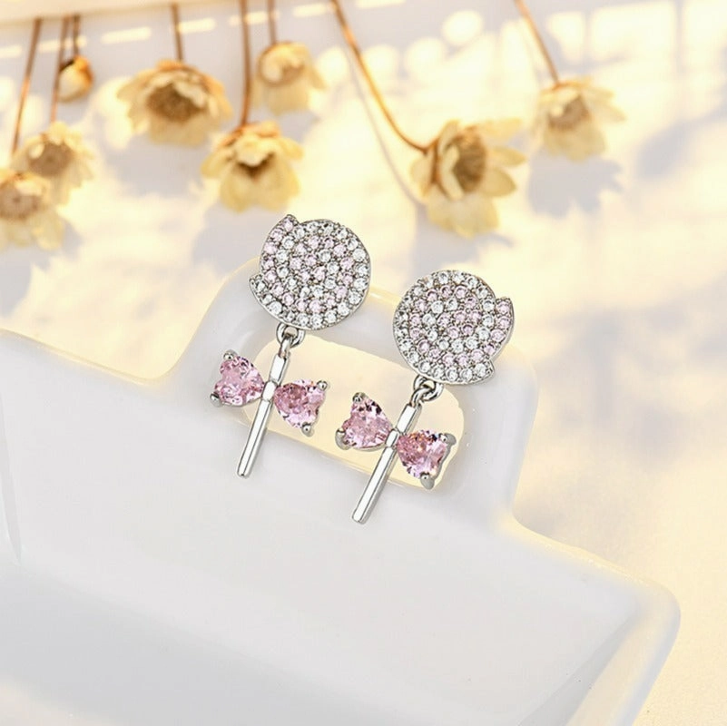 Wholesale Sterling Silver Lollipop Stud Earrings Zircon Candy Earrings