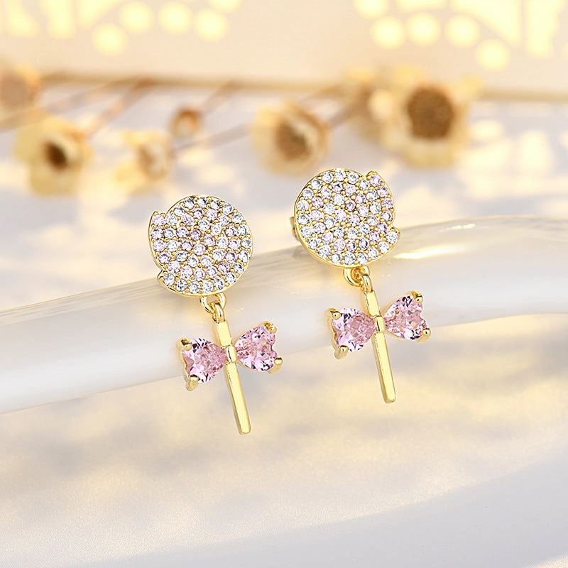 Wholesale Sterling Silver Lollipop Stud Earrings Zircon Candy Earrings