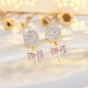 Wholesale Sterling Silver Lollipop Stud Earrings Zircon Candy Earrings