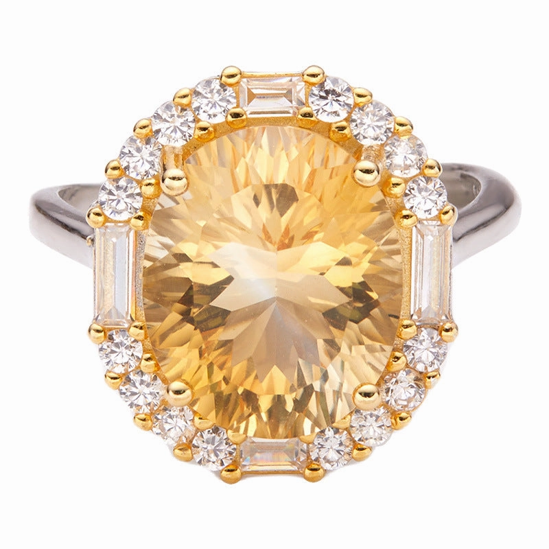 Wholesale Sterling Silver Natural Yellow Amethyst Colored Gemstone Ring
