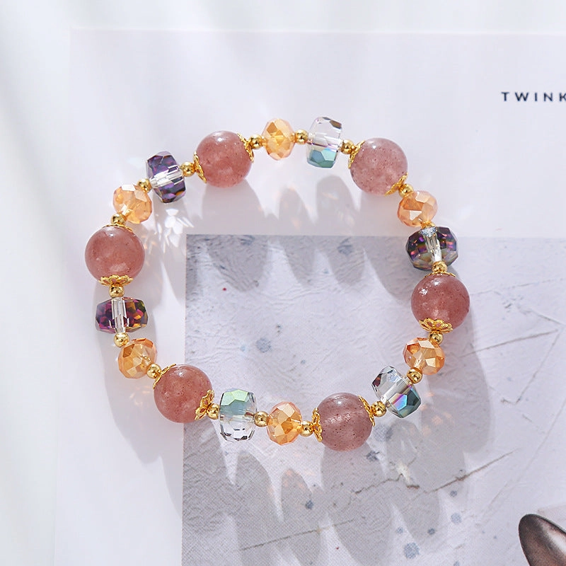 Wholesale Strawberry Crystal Bracelet Pink Quartz Peach Blossom Transfer Bracelet