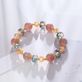 Wholesale Strawberry Crystal Bracelet Pink Quartz Peach Blossom Transfer Bracelet