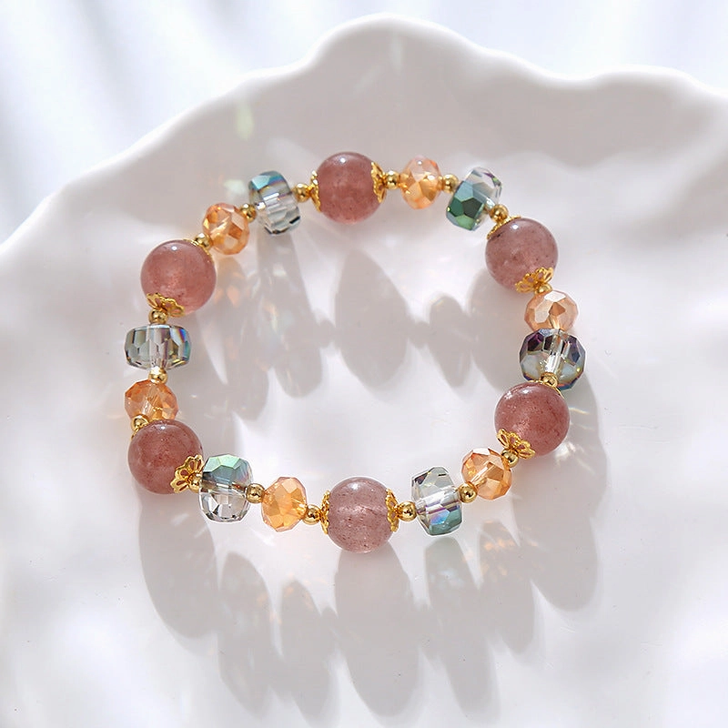Wholesale Strawberry Crystal Bracelet Pink Quartz Peach Blossom Transfer Bracelet