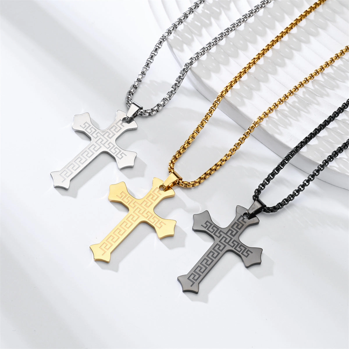 Wholesale Street Hip-Hop Titanium Steel Black Cross Necklace
