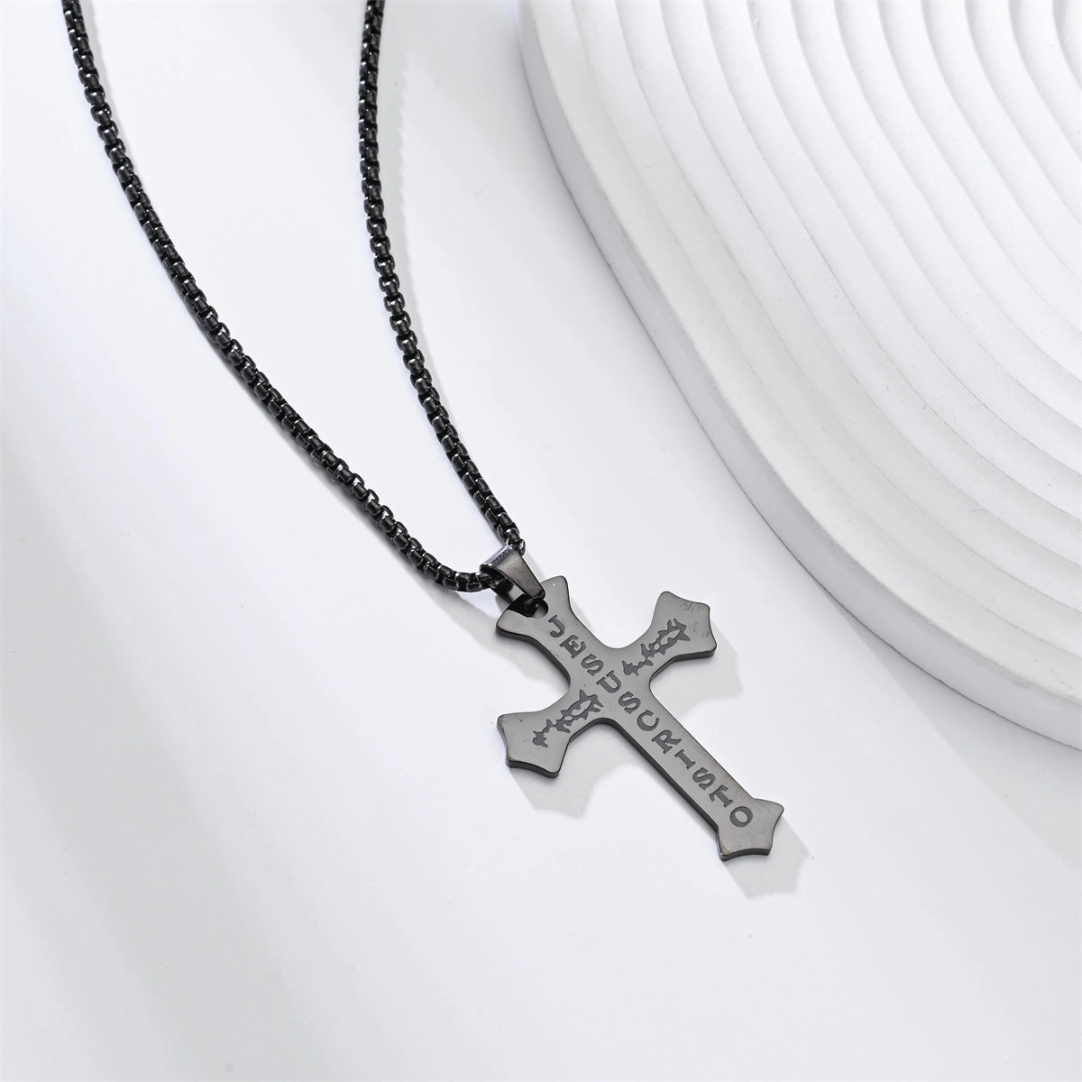Wholesale Street Hip-Hop Titanium Steel Black Cross Necklace