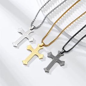 Wholesale Street Hip-Hop Titanium Steel Black Cross Necklace