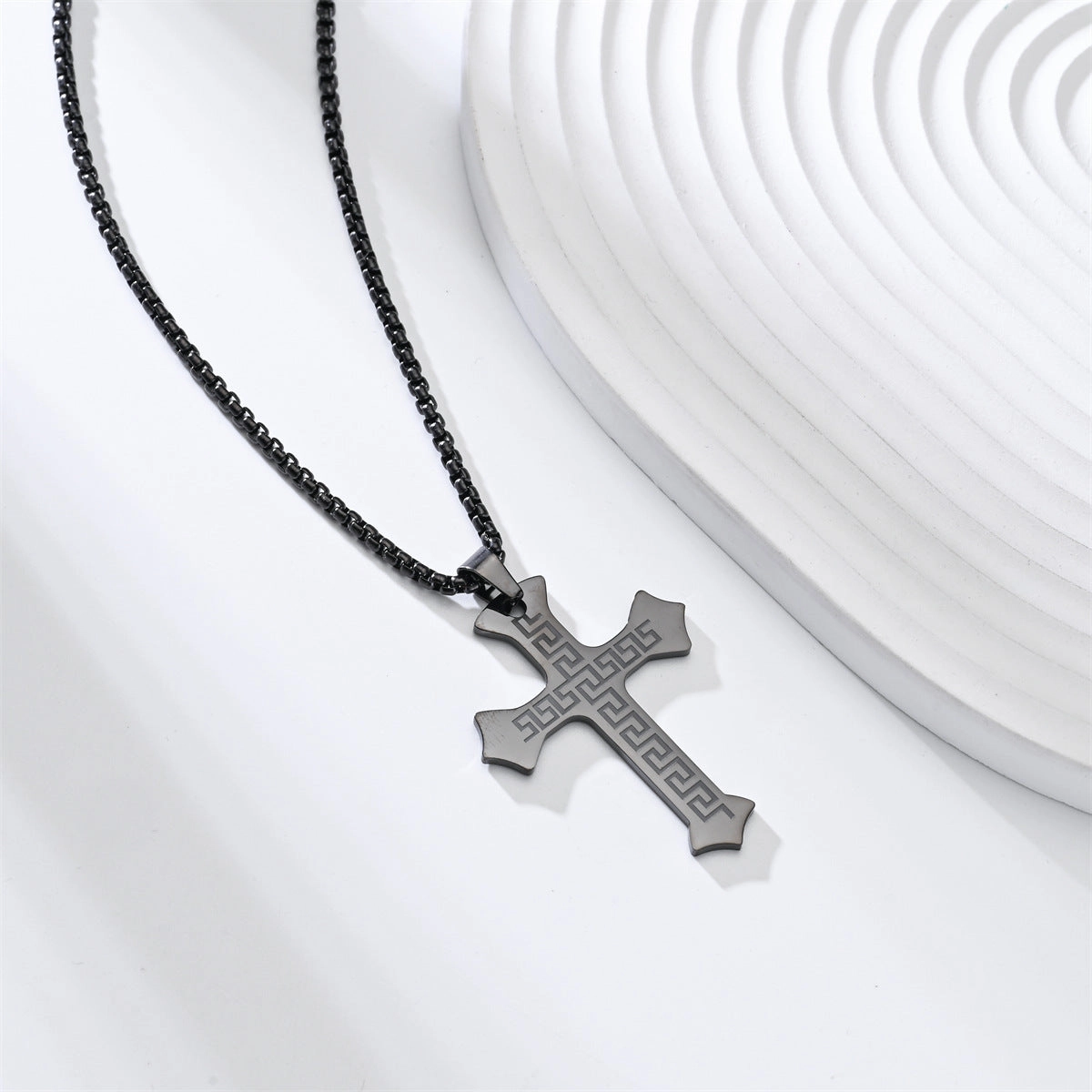 Wholesale Street Hip-Hop Titanium Steel Black Cross Necklace