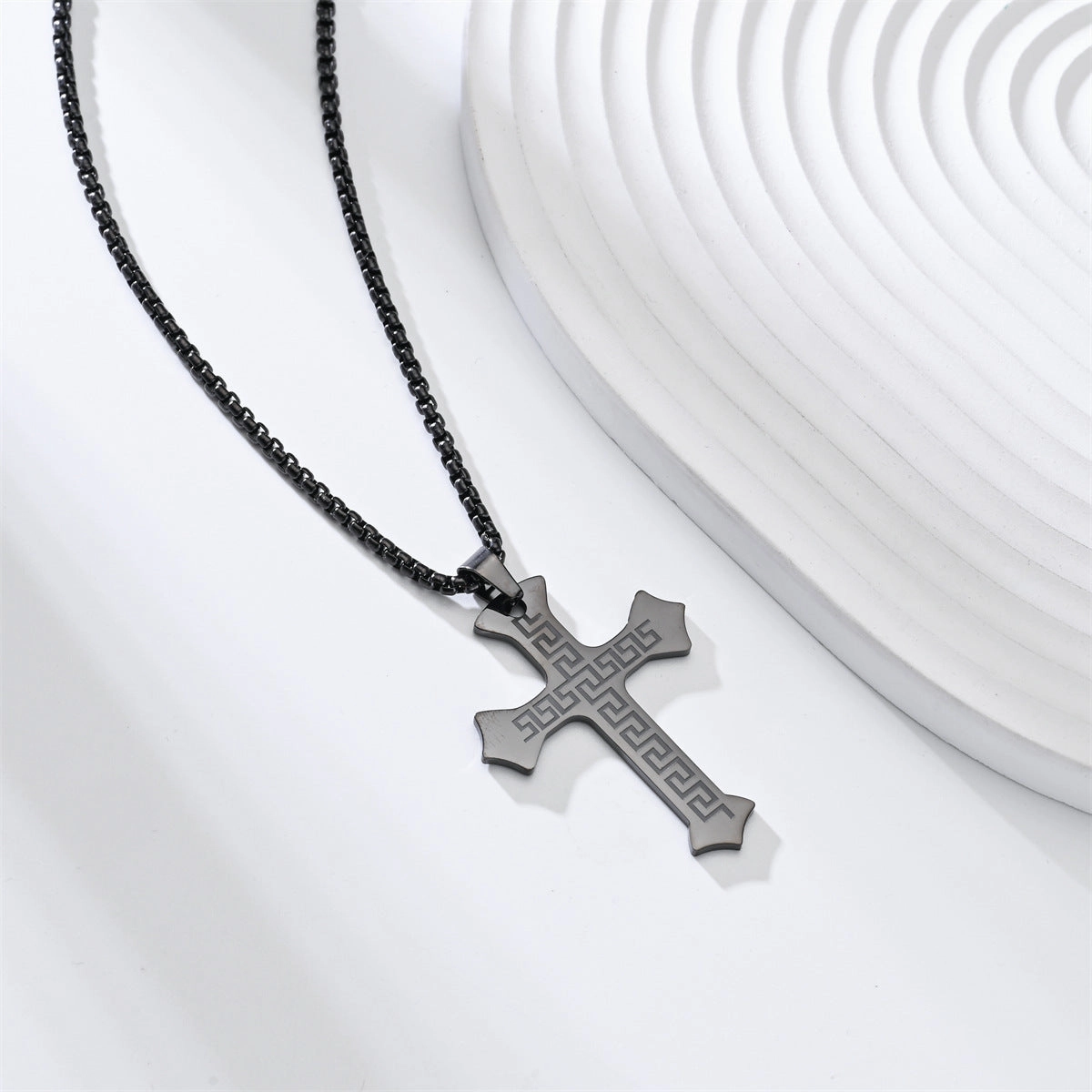 Wholesale Street Hip-Hop Titanium Steel Black Cross Necklace