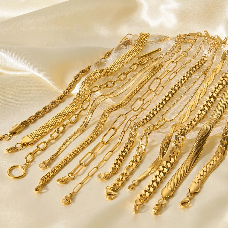 Wholesale Style Titanium Steel 18K Gold Cuban Chain Flat Snake Chain Stainless Steel Bracelet