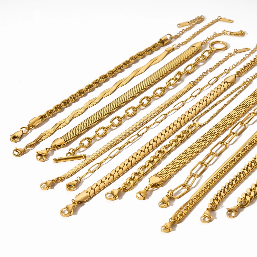 Wholesale Style Titanium Steel 18K Gold Cuban Chain Flat Snake Chain Stainless Steel Bracelet