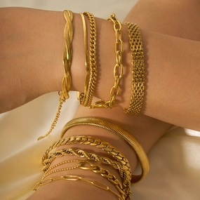 Wholesale Style Titanium Steel 18K Gold Cuban Chain Flat Snake Chain Stainless Steel Bracelet