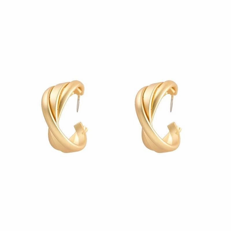 Wholesale Suitable for square face ~ retro matte golden earrings French hoop earrings