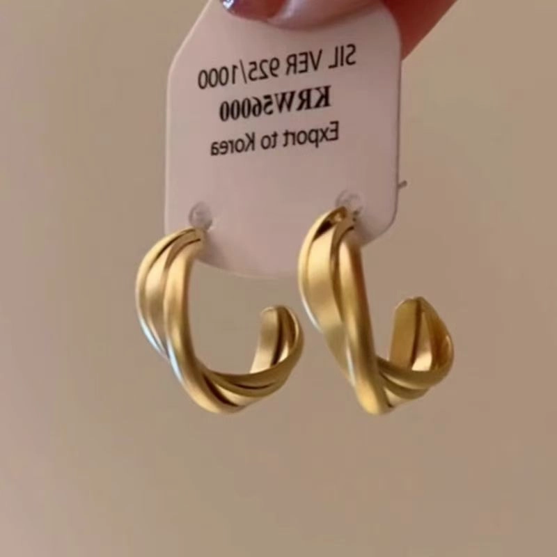 Wholesale Suitable for square face ~ retro matte golden earrings French hoop earrings