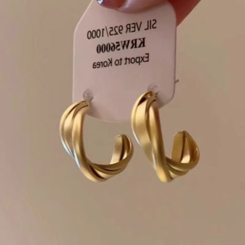 Wholesale Suitable for square face ~ retro matte golden earrings French hoop earrings