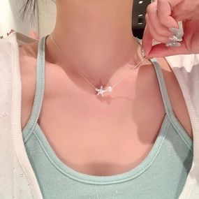Wholesale Summer Beach Silver Starfish Necklace