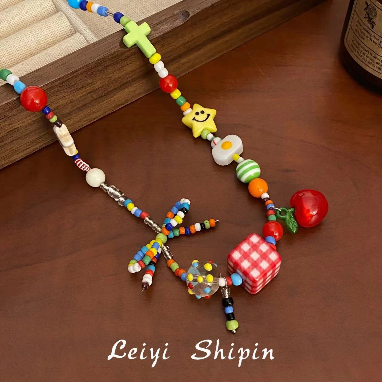 Wholesale Summer Dopamine Colorful Beaded Bow Clavicle Necklace
