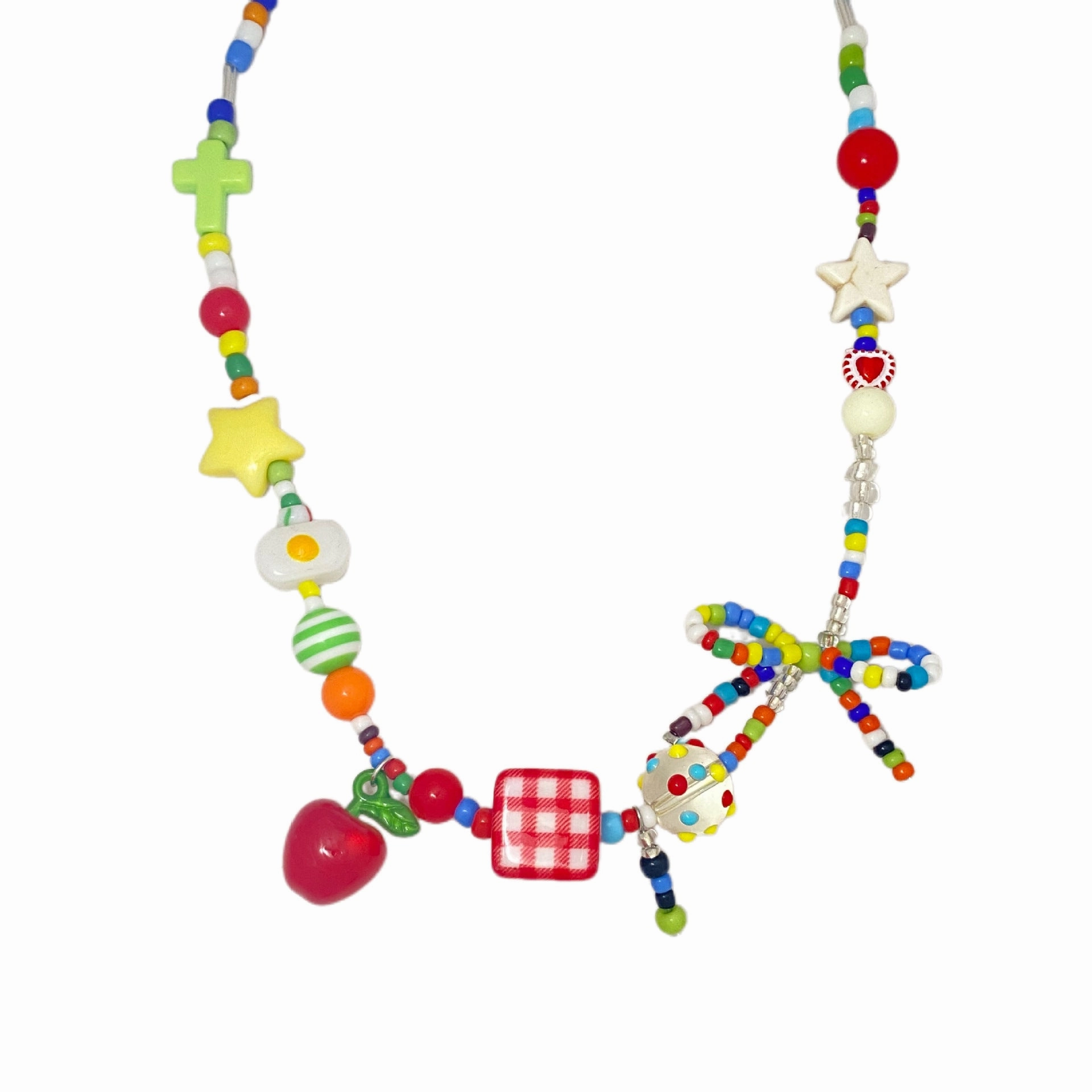 Wholesale Summer Dopamine Colorful Beaded Bow Clavicle Necklace