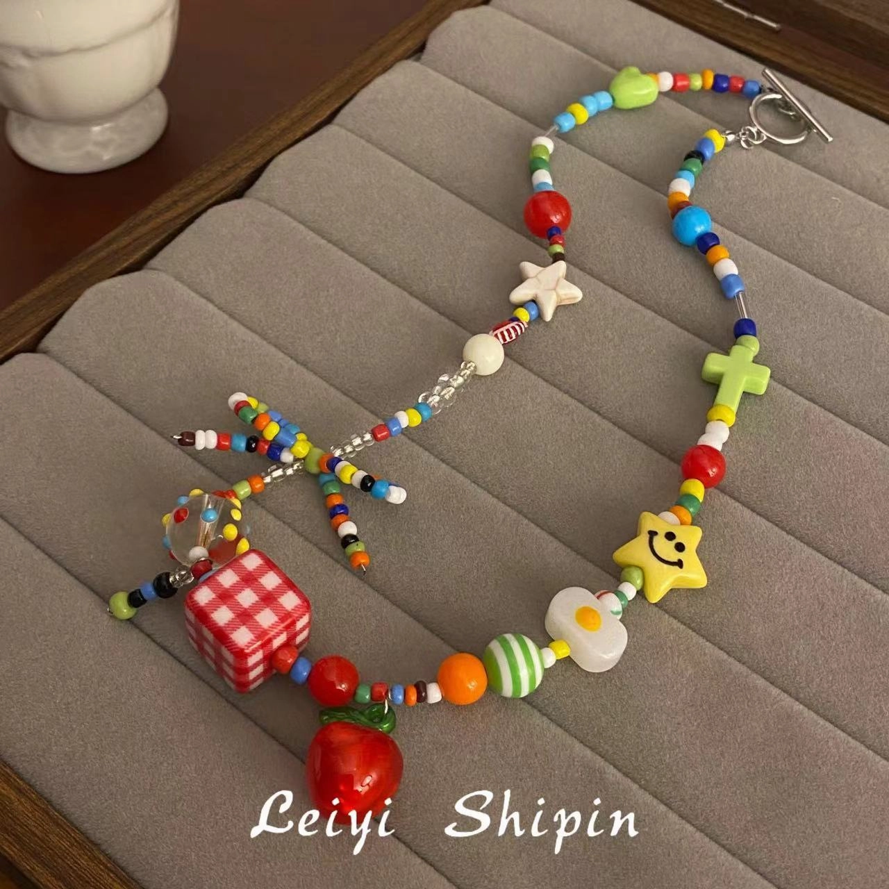 Wholesale Summer Dopamine Colorful Beaded Bow Clavicle Necklace