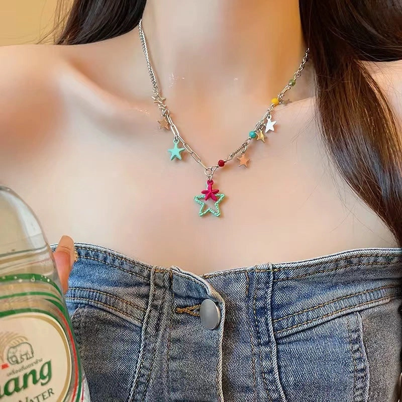Wholesale Summer Dopamine Colorful Beaded Bow Clavicle Necklace