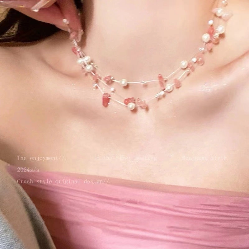 Wholesale Summer Dopamine Colorful Beaded Bow Clavicle Necklace