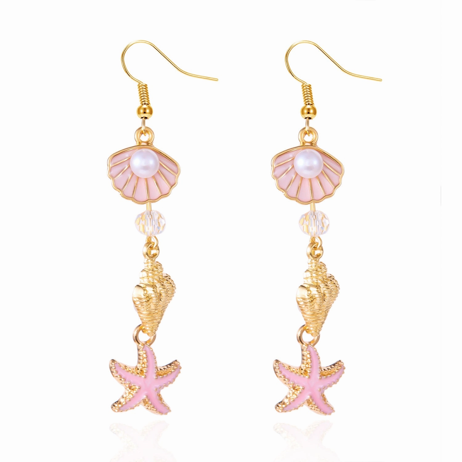 Wholesale Summer Fresh Conch Shell Starfish Long Pearl Tassel Earrings
