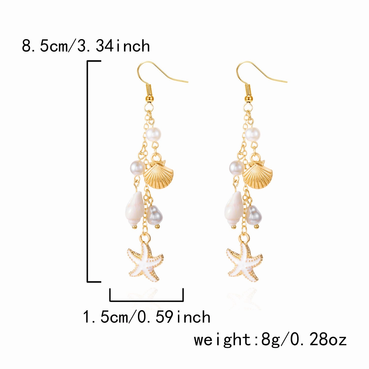 Wholesale Summer Fresh Conch Shell Starfish Long Pearl Tassel Earrings