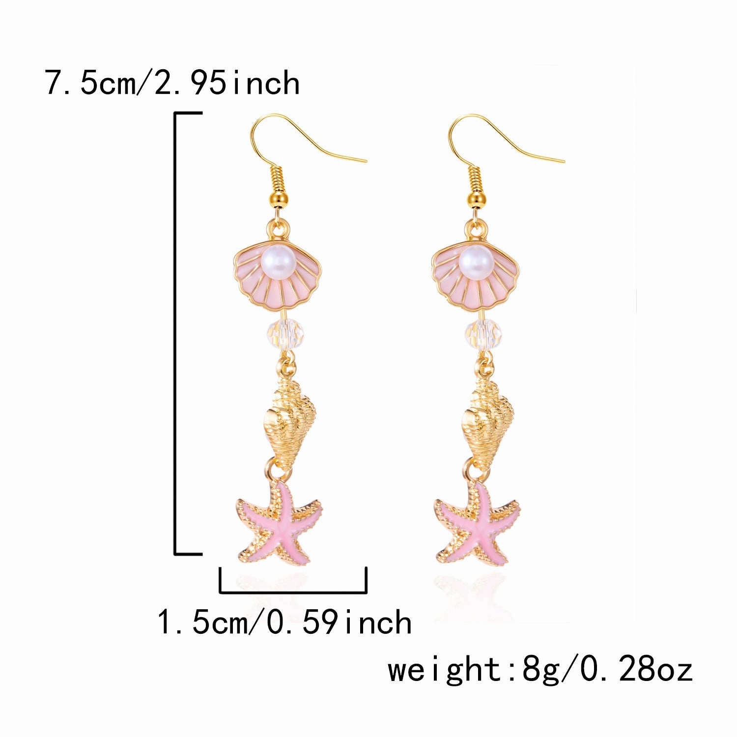 Wholesale Summer Fresh Conch Shell Starfish Long Pearl Tassel Earrings