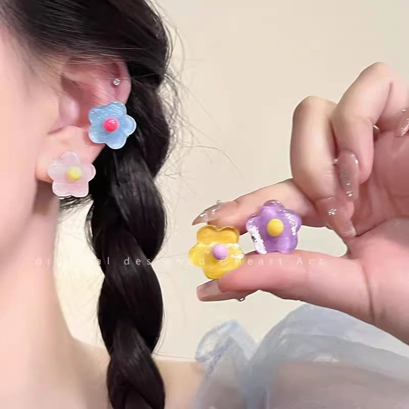 Wholesale Summer Graffiti Colorful Flower Clip Earrings